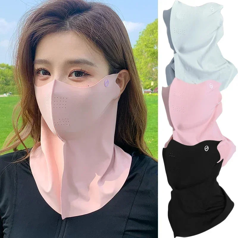 Women Sunscreen Veil Summer Neck Face Mask UV Protection Breathable Ice Silk Sun Protection Masks Veils Outdoor Sport Face Co
