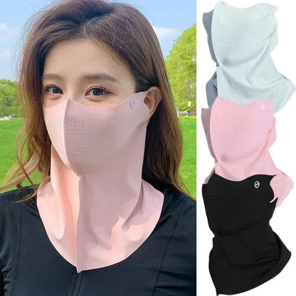 Women Sunscreen Veil Summer Neck Face Mask UV Protection Breathable Ice Silk Sun Protection Masks Veils Outdoor Sport Face Co