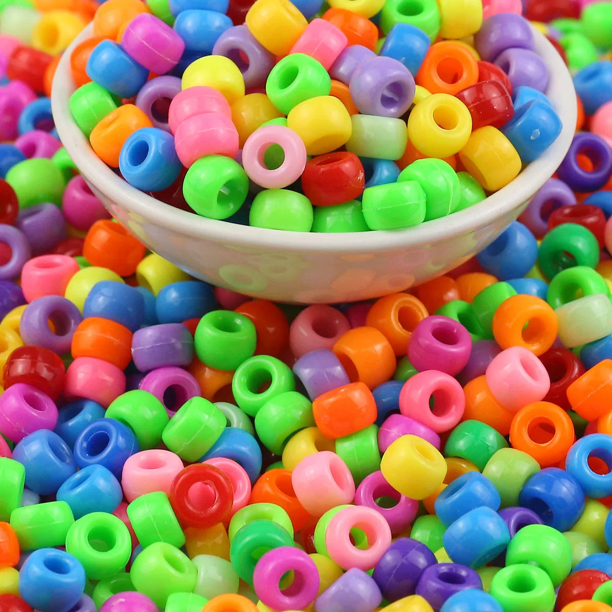 100/200/400pcs 6x9mm Solid Color Large Hole Pony Beads DIY Jewelry Making For Friendship Bracelets & Hair Braids Craft Suppli