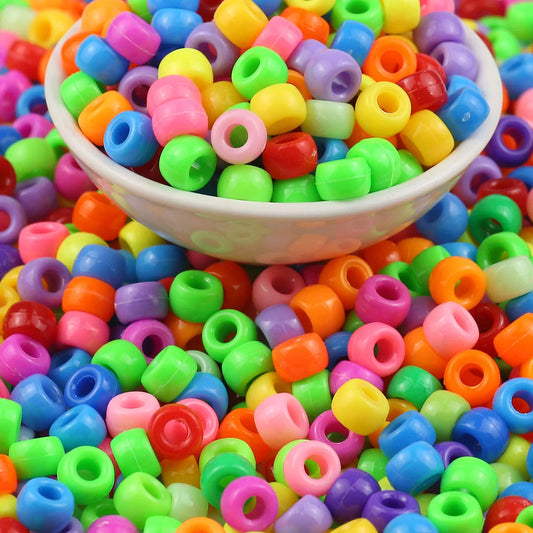 100/200/400pcs 6x9mm Solid Color Large Hole Pony Beads DIY Jewelry Making For Friendship Bracelets & Hair Braids Craft Suppli