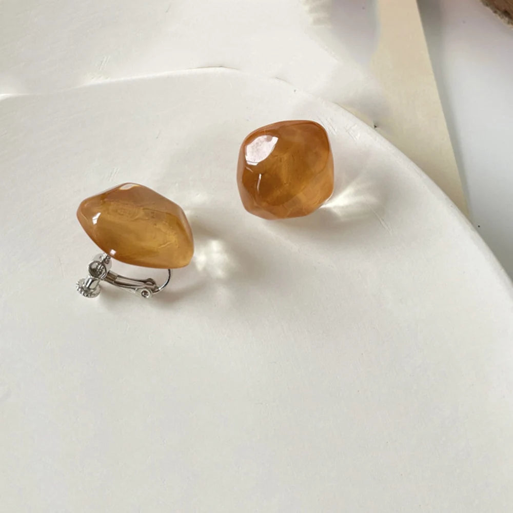 Non Pierced Irregular Geometric Ear Clip Earrings Candy Color Resin Jewelry Fashion Earcuffs For Women Pendientes Mujer - col
