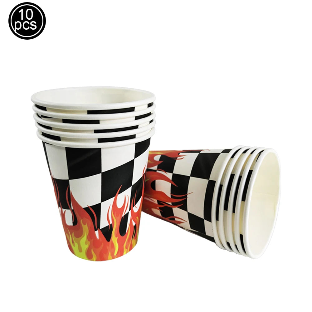 Racing Car Theme 3-Tier Round Cardboard Cupcake Stand Cars Birthday Party Tablecloth Black and White Checkered Decor Supplies
