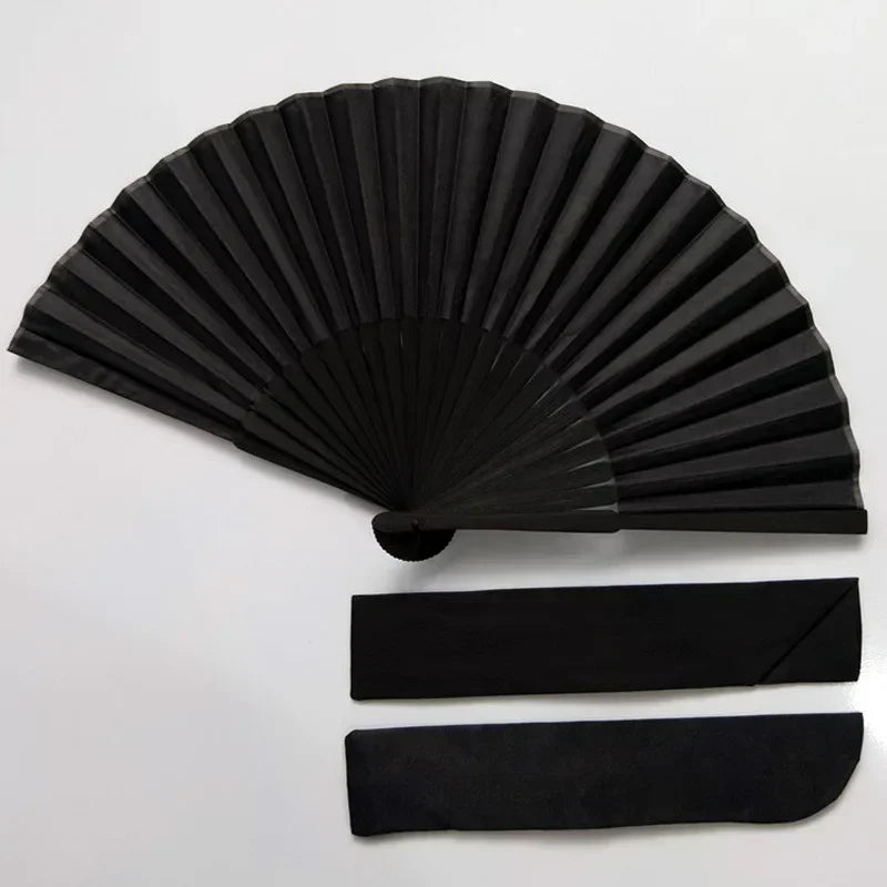 Chinese Style Black Vintage Hand Fan Folding Fans Dance Wedding Party Favor Chinese Dance Party Folding Fans - 1pc fan and 1p