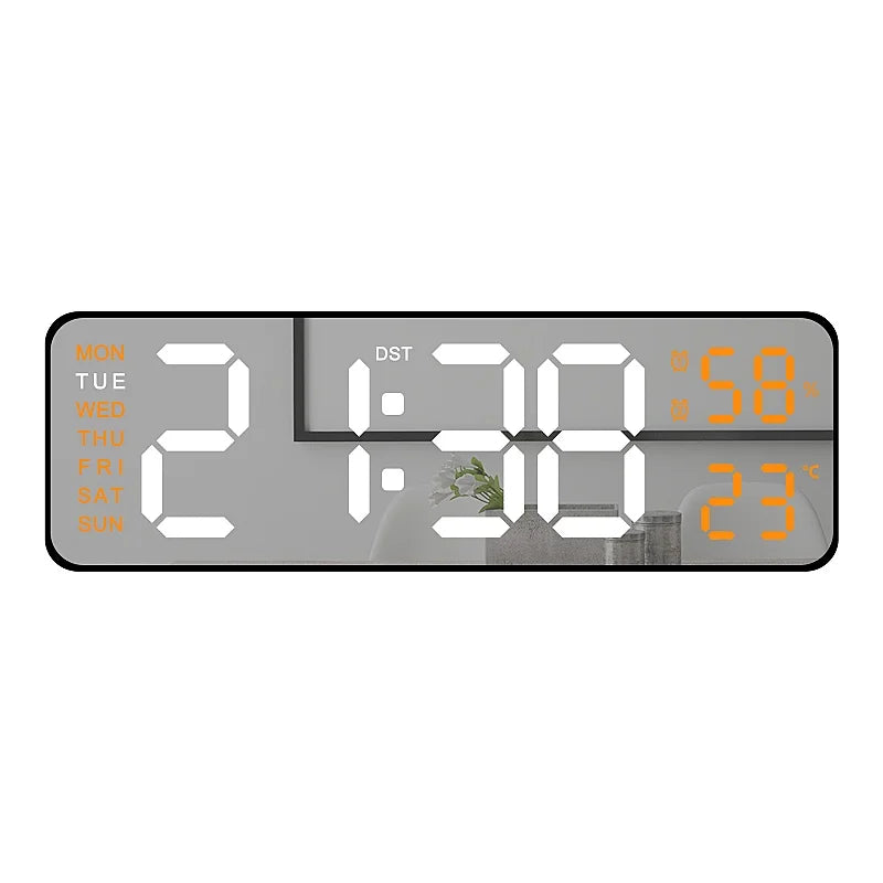 9 Inch Large Digital Wall Clock USB Powered TEMP Humidity Week Auto Dimmer DST Table Clock 12/24H Electronic LED Alarm Clock 