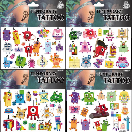 Building Block Numbers Tattoo Stickers Waterproof Cute Birthday Party Supplies Reward Toy for Kids Decoration Christmas Gift