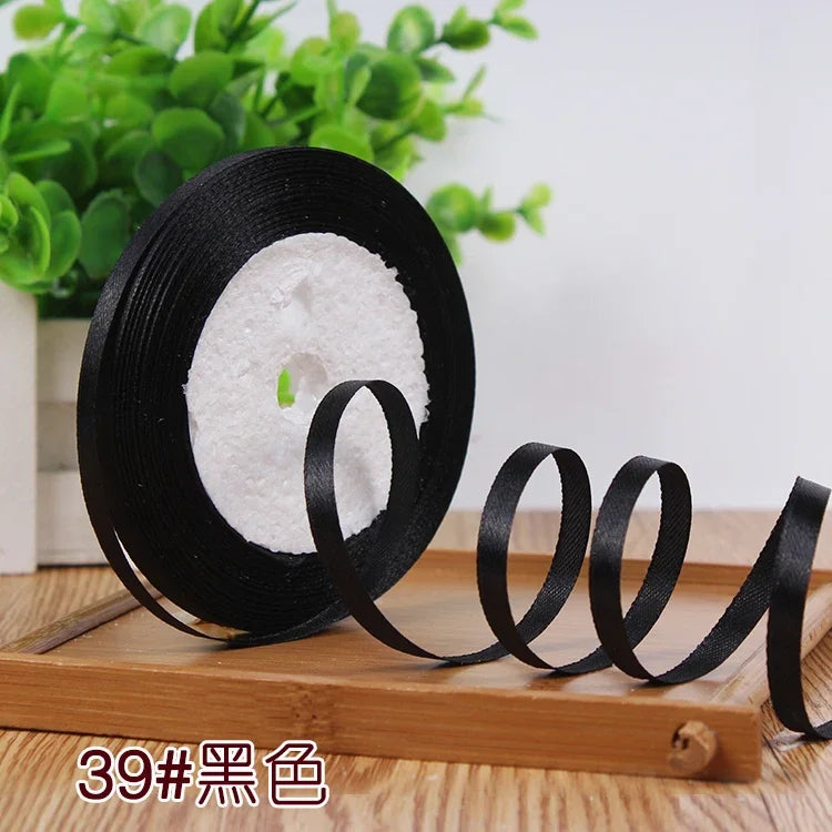 New (25 Yards/lot) 1/4''6mm Single Face Silk Satin Ribbon Wedding Decorative Ribbons Christmas Gift Wrap DIY Handmade Materia