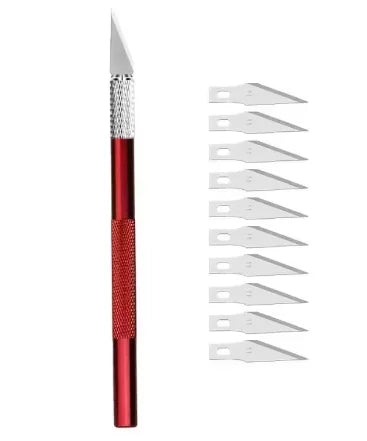 Engraving Cutter with Blade Metal Handle, Craft Carving, Sculpture Paper, Non-Slip Knife, DIY Repair, Leather Tools - Red