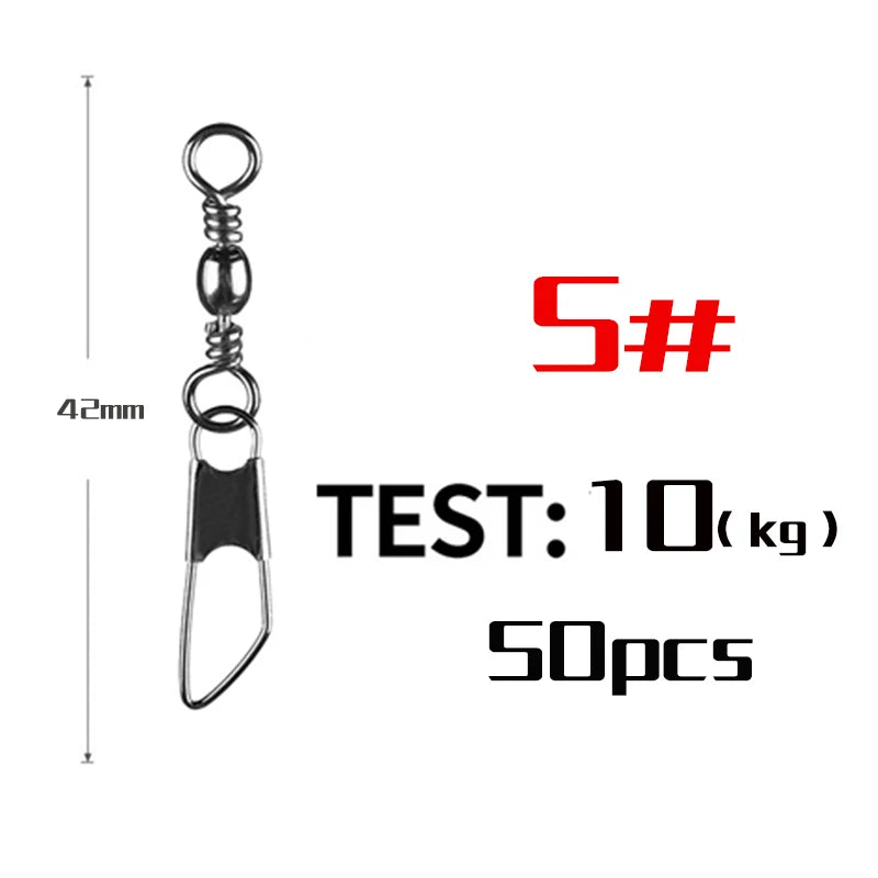 50Pcs Stainless Steel Snap Swivel Saltwater High Strength Snaps Fishing Barrel Line Connector Barrel Safety Snap Fishing Tack