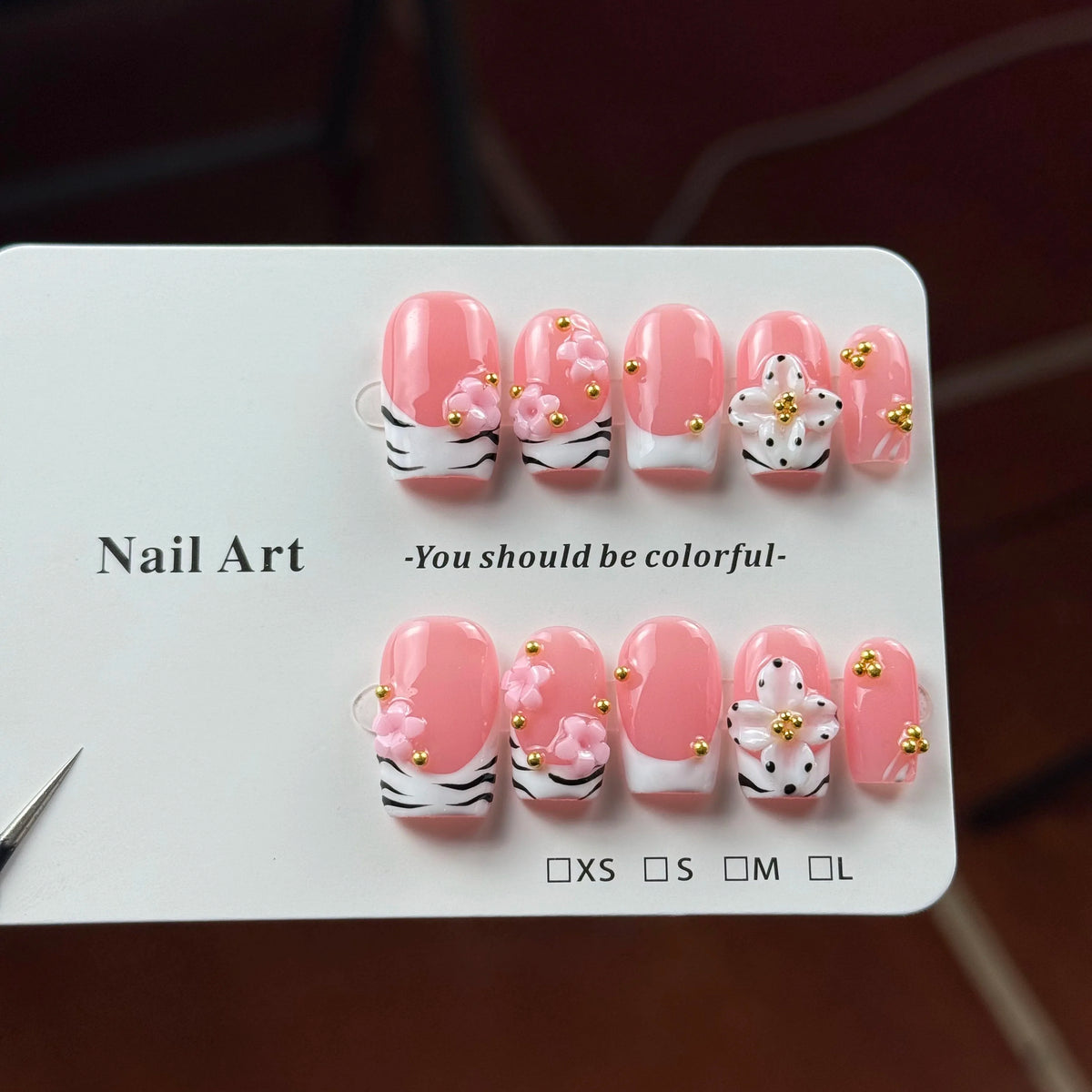 10pcs high-end Pink girlish style, hand-painted three-dimensional carvings, decorated with small gold beads handmade French T