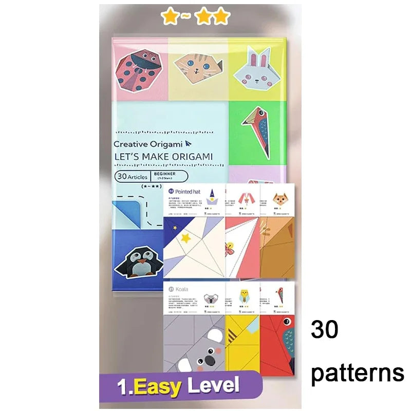 Origami Kit with 30/96 Sheets Paper & Guide Book, DIY Craft Art for Beginners kids，Multiple difficulty level challenges - 30 