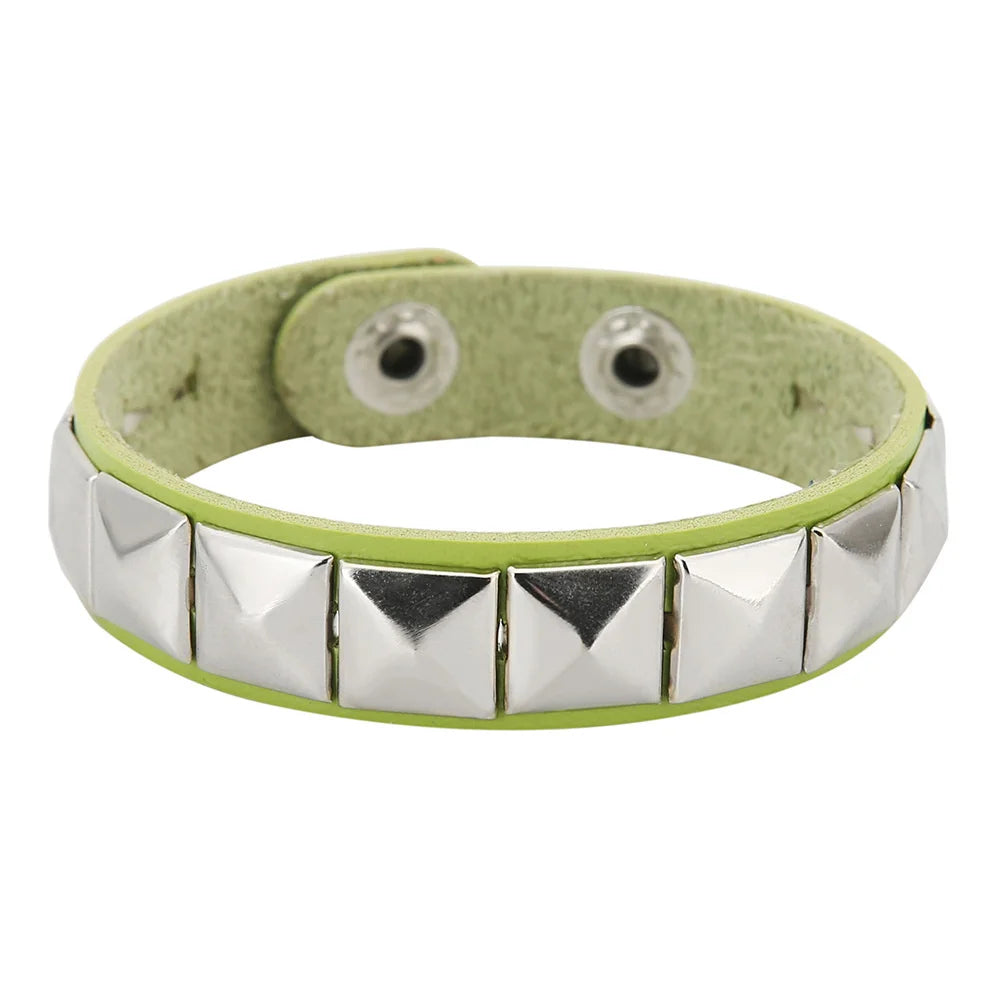 New One Row Punk Rock Studded Bracelet Square Spiked Leather Cuff Bracelet for Men Women \Wristband Bracelet - 10
