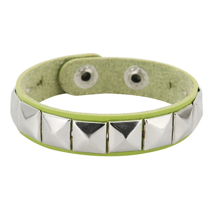 New One Row Punk Rock Studded Bracelet Square Spiked Leather Cuff Bracelet for Men Women \Wristband Bracelet - 10
