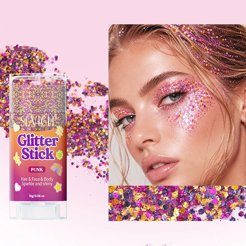 Sparkling Sequins Glitter Gel Stick Mermaid Sequin Body Glitter Gel Cosmetic Hair Glitter Festival Makeup for Christmas Party