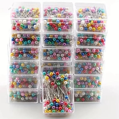 100Pcs Fashion Sewing Needles Colored Glass/Ceramics Head Bead Pin Stitch Knitting Needles Sewing Fixed DIY Safety Pin