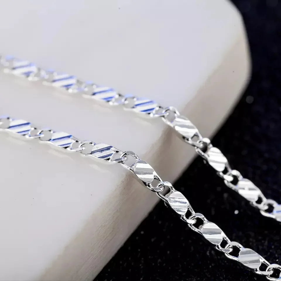 Fashion 18k Gold Necklace 2MM 16/18/20/22/24/26/28/30 Inch Side Chain Necklace For Women Men Jewelry 925 Silver Necklace - Si
