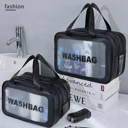 Dry-wet separation double transparent PU makeup bag portable washing bag cosmetic storage bag travel fitness swimming essenti