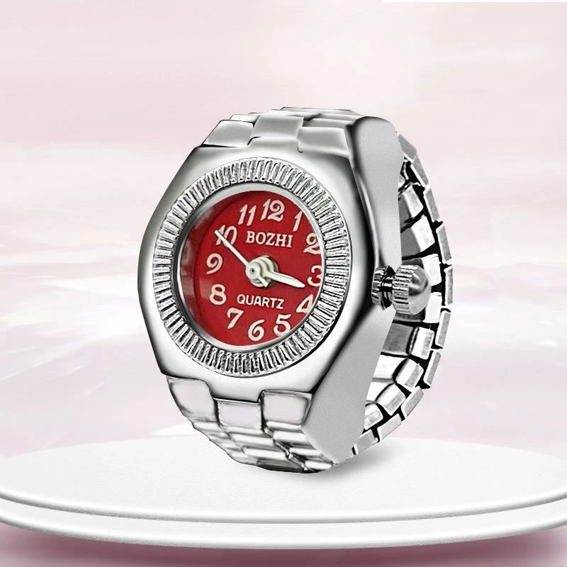 Ring Watch New Creative Alloy Shell Finger Circular Dial Couple Men And Women - red