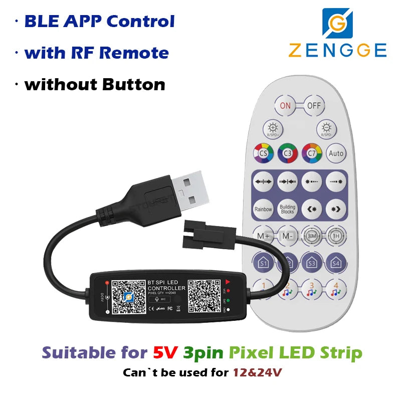 BLE WS2812B Controller BT Music for Pixel LED Strip Light SK6812 WS2811 WS2812 LED Light Strip USB 5V APP Remote Controller -