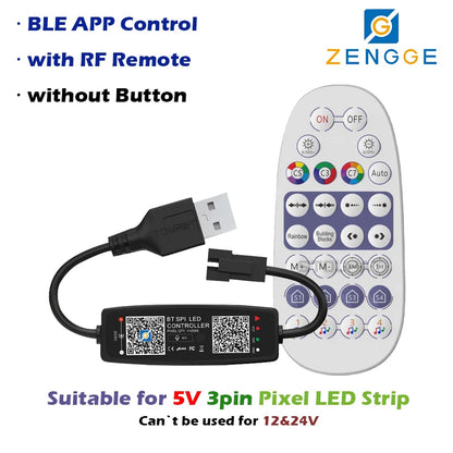 BLE WS2812B Controller BT Music for Pixel LED Strip Light SK6812 WS2811 WS2812 LED Light Strip USB 5V APP Remote Controller -