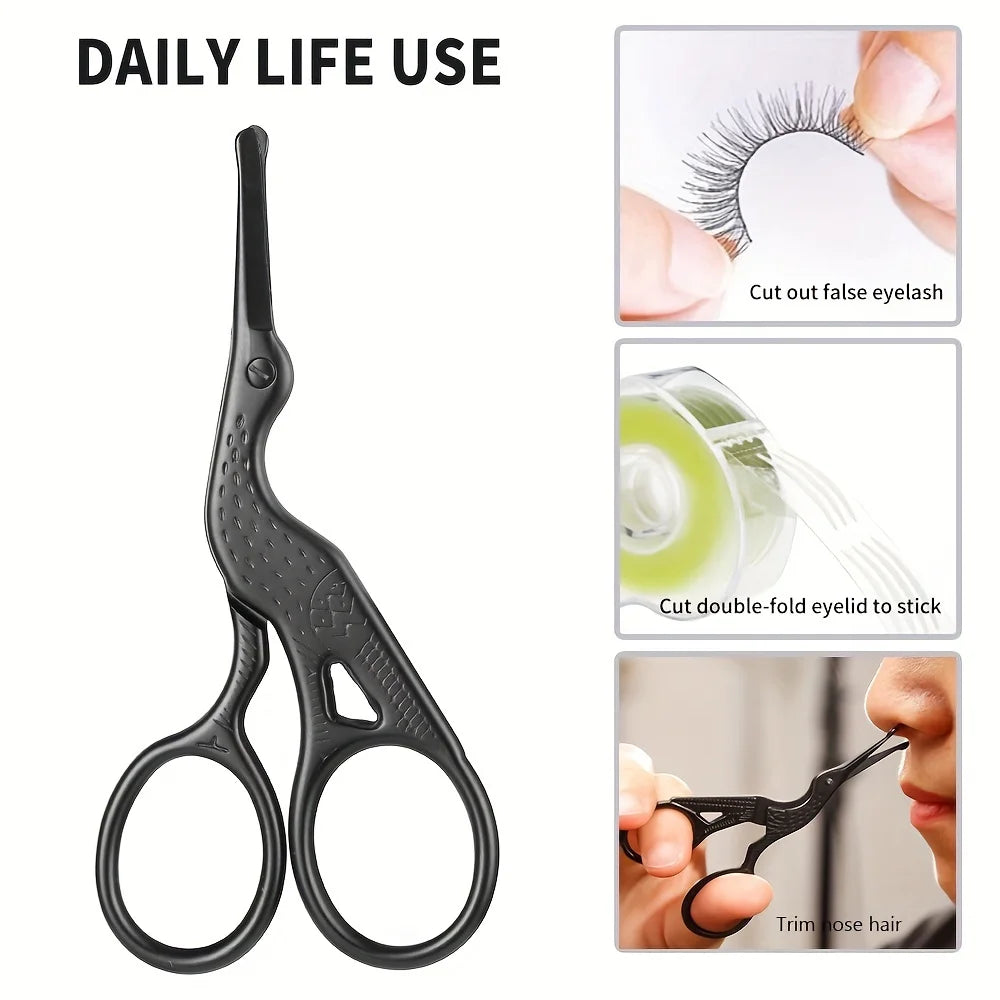 Round Head Stainless Steel Nose Hair Scissors Stork Type BeautyScissors For Eyebrows Nose Hair Beard Ear Hair Eyebrow Scissor