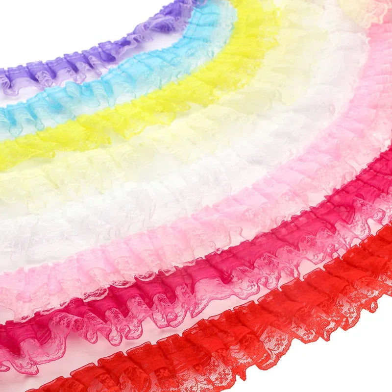 2 Yards/bag Solid Color Lace Wrinkle Lace Wedding Satin Ribbon Knot DIY Fabric Ribbons for Crafts Accessories and Materials S