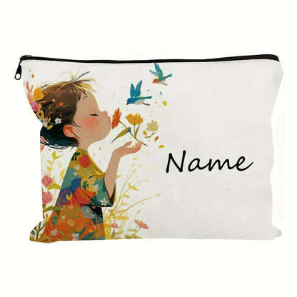 Custom Name Vintage Cute Girl Pattern Makeup Bag Handbag Toiletry Bag Pencil Case Holiday Gift Cosmetic Bag - F