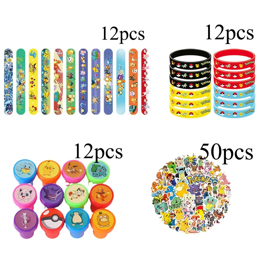 PokeMons Theme Party Favors Slap Bracelets Stickers Balloons Party Gifts Goodie Bag Stuffers Fillers Birthday Party Decoratio