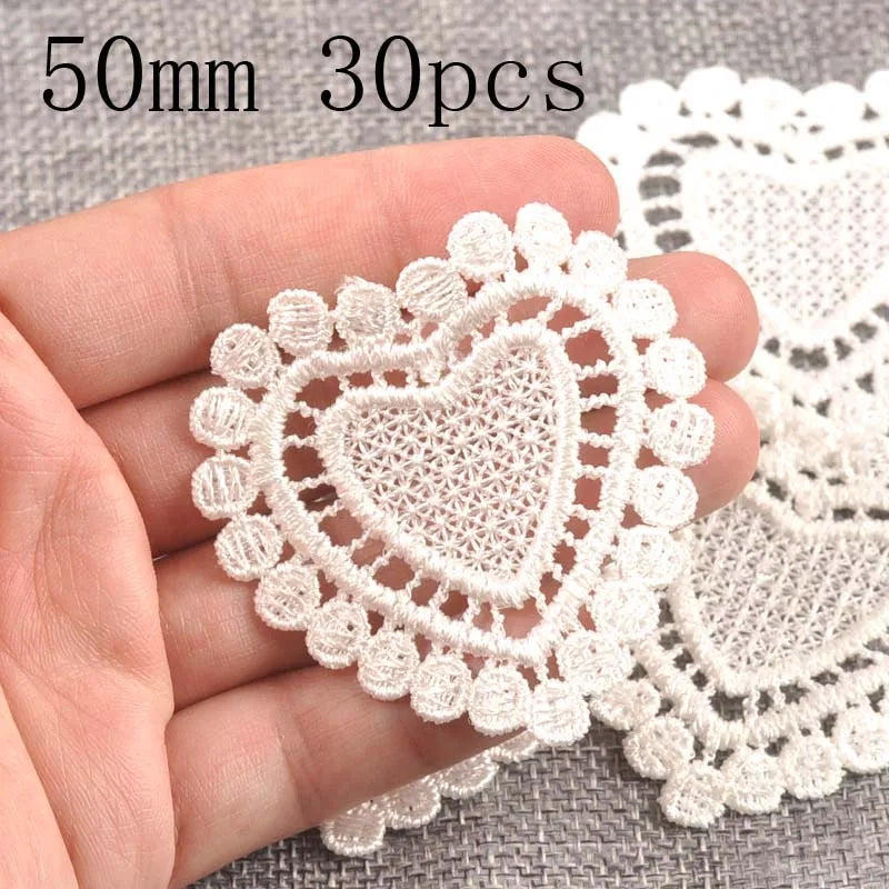 Flower White Lace Applique Mesh Trim For Sew On Guipure Fabric Wedding Supplies Home Decoration - 50mm 30pcs