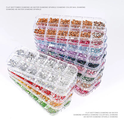 2400pcs+ Shiny Clear Crystal Gems Nail Rhinestones 1.5-4mm Mixed Round Glass Stone Flatback Nail Charms 12grids Nail Diamond 