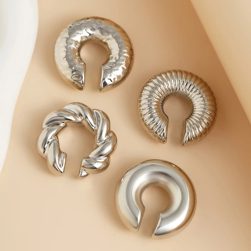 Fashion 4pcs C Shaped Acrylic Ear Clip for Women Simple Gold Silver Color No Pierced Round Earrings Punk Female Jewelry