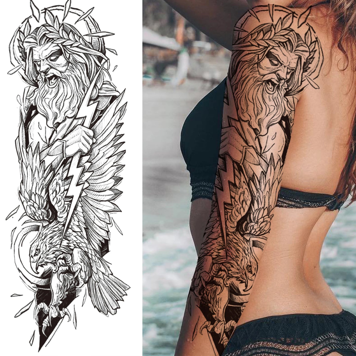 1 Sheets Wolf Lion Tiger Maori Temporary Tattoos For Men Women Adults Full Sleeve Arm Flower Rose Skull Tattoo Sticker Decor 