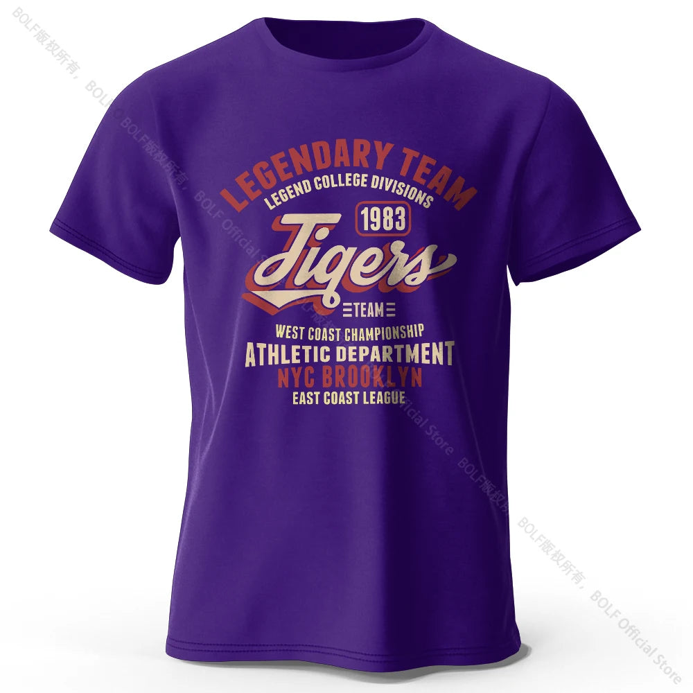 Minimalist Tiger Silhouette Printed 100% Cotton T-Shirt, Breathable Round Neck Short Sleeve Tee for Men & Women - Purple / XX