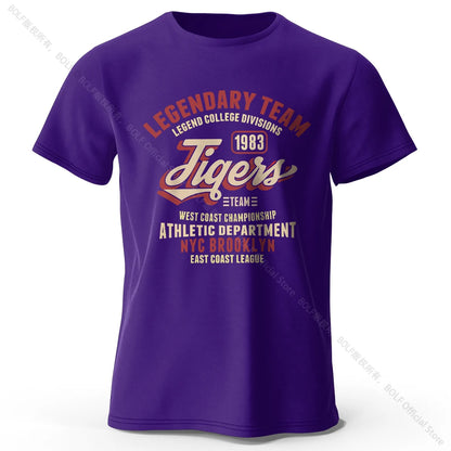 Minimalist Tiger Silhouette Printed 100% Cotton T-Shirt, Breathable Round Neck Short Sleeve Tee for Men & Women - Purple / XX