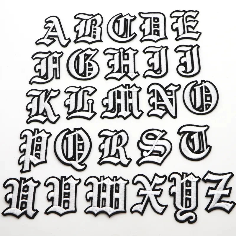 New 1PC Gothic Alphabet Embroidery Patches Iron On Letter Patch A-Z Patch Embroidered Patch Sew On Patches For Clothing Name 