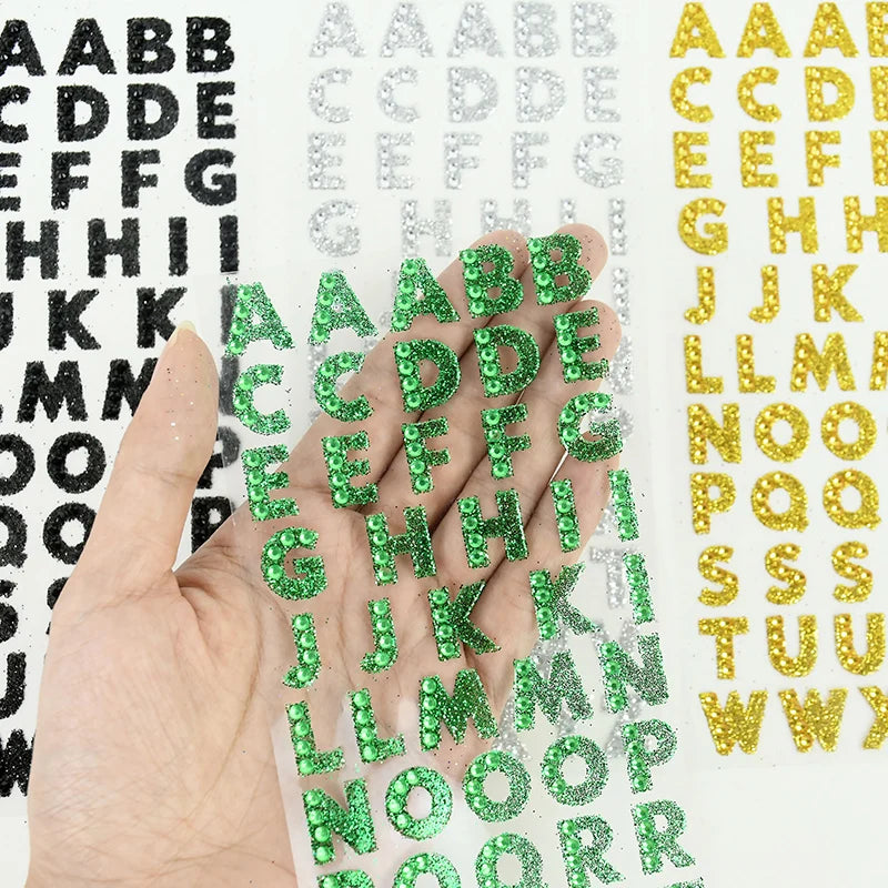 1Pcs Glitter A-Z Alphabet Letters Sticker Scrapbooking Stationery School Supplies Black/Gold/Silver/Red/Blue/Pink/Purple/Gree
