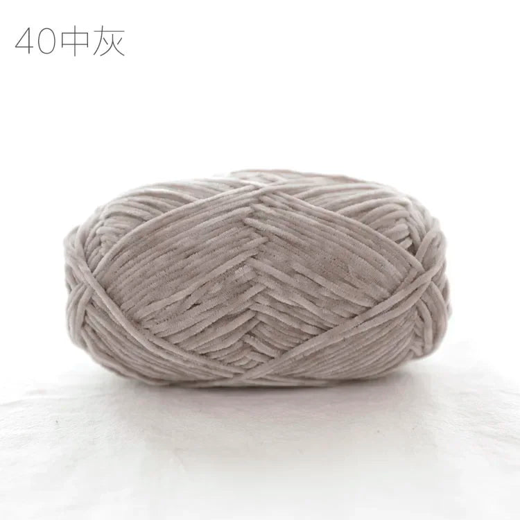 Pear Lustre Chenille Yarn 148Meters/Skein 2mm Thin Pleuche Wool Rope for Hand Crochet Dolls Shoes Materials - 40 medium ash