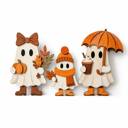 3 Pieces/Set of Autumn Wooden Ornaments, Vintage Autumn Standee Three-Piece Set for Desktop Decoration, Maple Leaf and Sunflo