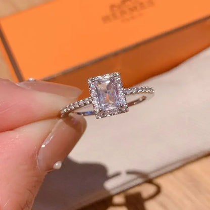Luxury Classic Square Zircon Wedding Engagement Rings for Women Exquisite Open Adjustable Geometry Shine Rings Charm Jewelry 