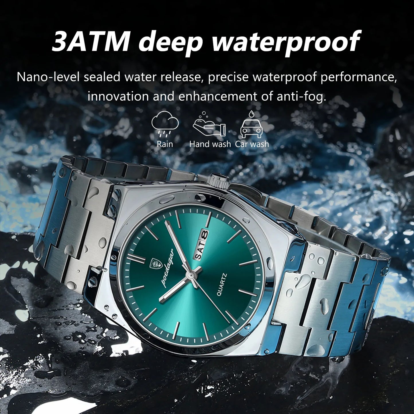 POEDAGAR Luxury Men's Watches Waterproof Luminous Date Week Men Watch Stainless Steel Casual Fashion Quartz Man Wristwatch Re