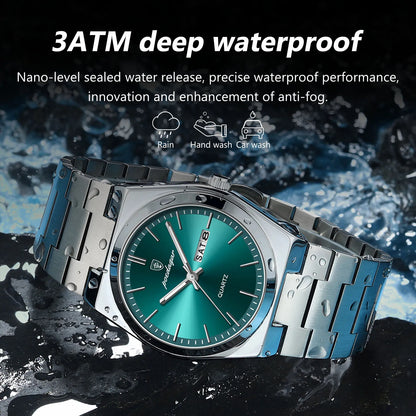 POEDAGAR Luxury Men's Watches Waterproof Luminous Date Week Men Watch Stainless Steel Casual Fashion Quartz Man Wristwatch Re