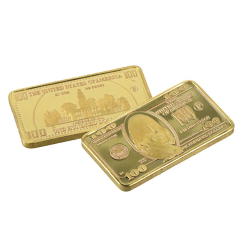 1pcs USA 100 Dollar Bullion 24k Gold Bar American Metal Coin Golden Bars USD With Gif