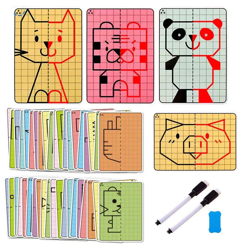 30 page children's grid symmetrical drawing toy focuses on fine motor skills writing and 4-color brush control training drawi