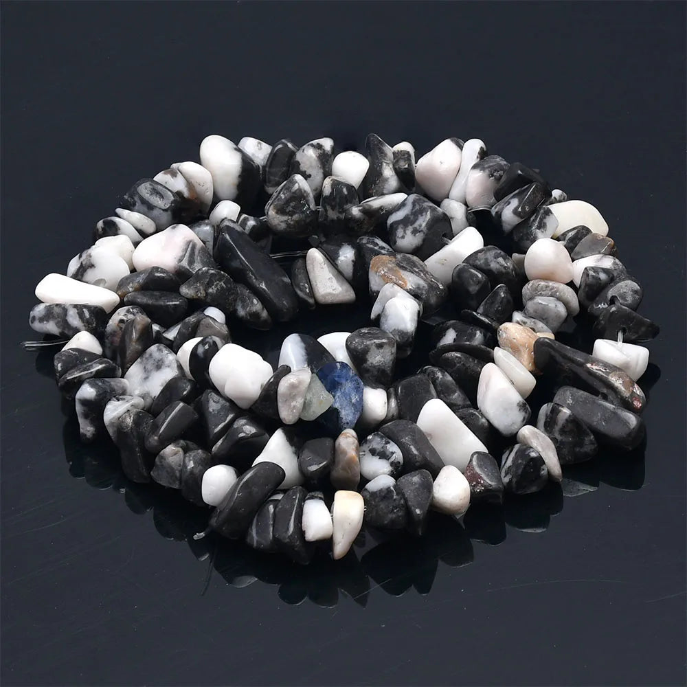 16 inch Natural Stone Beads Chips Beads 5-8mm Irregular Crystal Agate Gravel Beads Diy Bracelet For Jewelly HK058 - Black whi