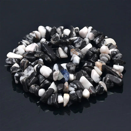 16 inch Natural Stone Beads Chips Beads 5-8mm Irregular Crystal Agate Gravel Beads Diy Bracelet For Jewelly HK058 - Black whi