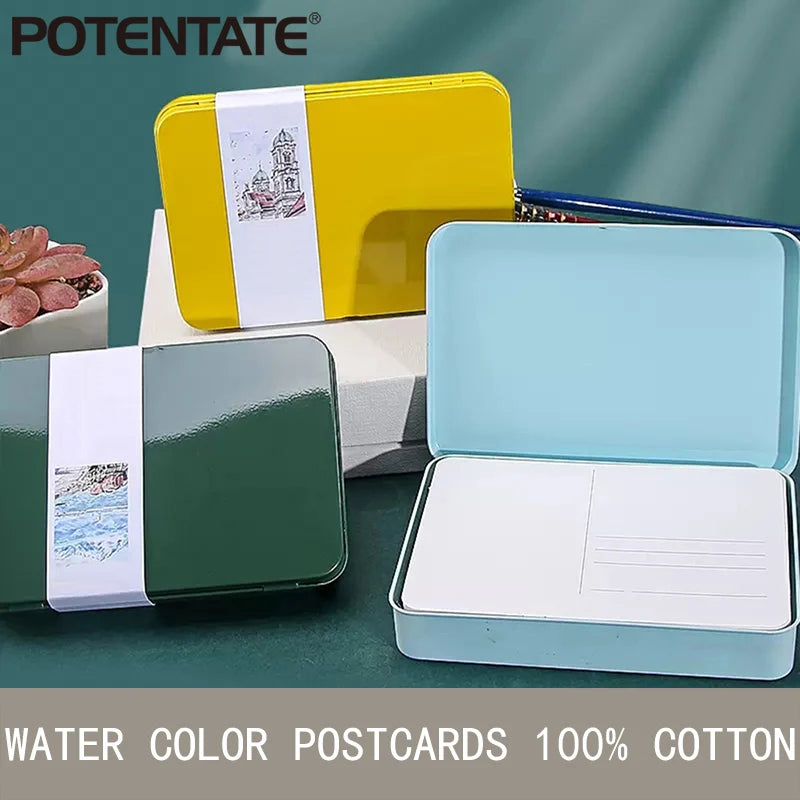 Potentate Watercolor Book Artist-grade Cotton A6 Rough-grained Watercolor Paper 300g Postcard Tin Box Travel Sketch Art Suppl