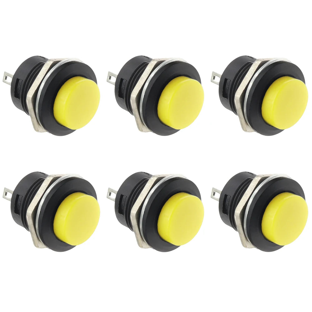 6Pcs R13-507 Momentary Push Button 2 Pin Self-Resetting Mini No Lock Round SPST 1NO Switch 3A 250V AC/6A 125V AC Button Assor