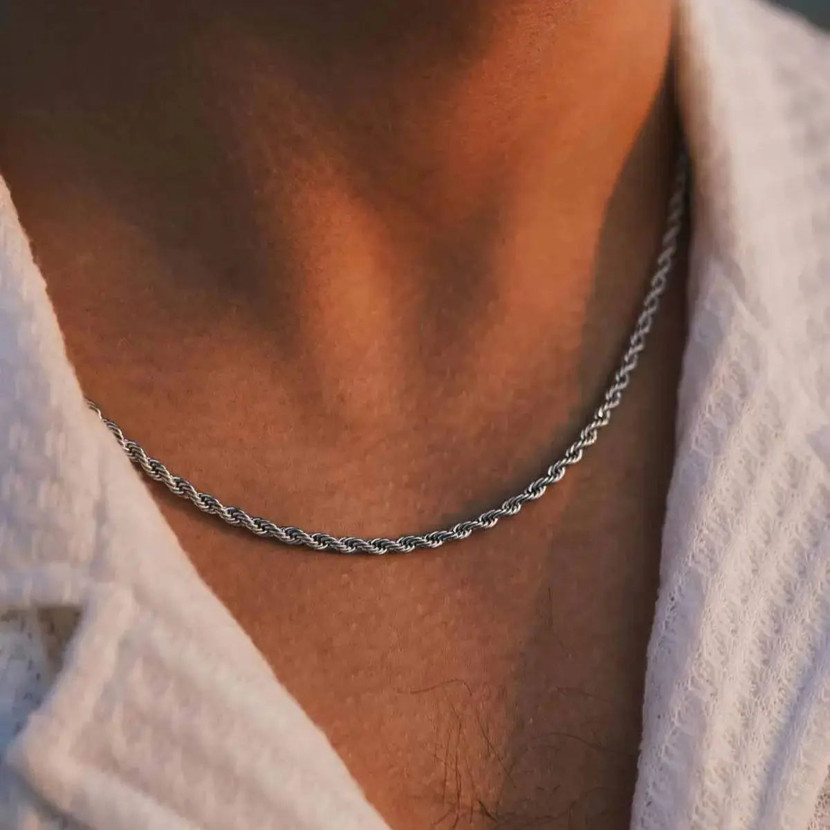 Punk Vintage Rope Chain Necklace for Men Women,Gold Color Stainless Steel Braided Twisted Chain,Hip Hop Casual Jewelry