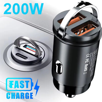 100W/200W QC3.0 PD Mini Car Charger 12-24V Lighter Fast Charging Car USB Type C Charger for Xiaomi Samsung Huawei iPhone Powe