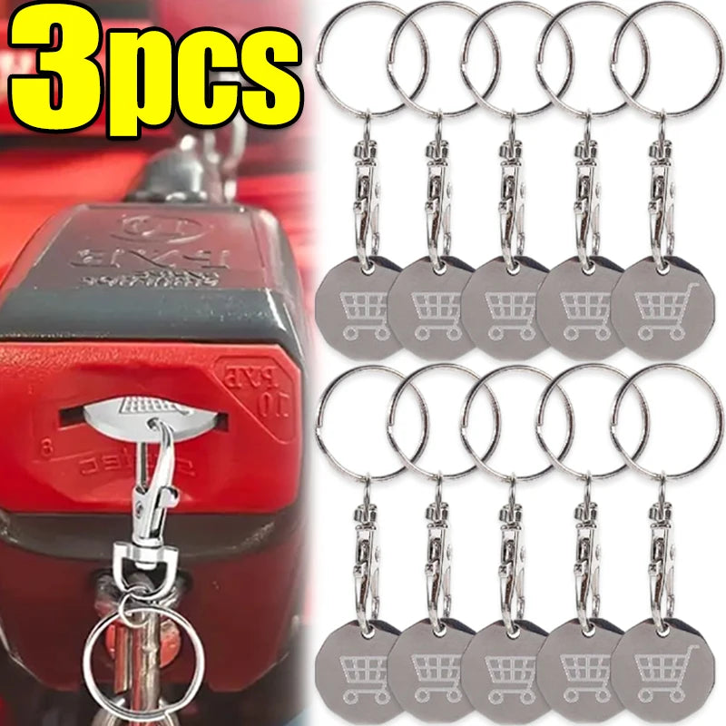 1-3Pcs New 2025 Cart Token Shopping Trolley Tokens Keychain Metal Ring Small Gofts Ornament Stainless Steel Coin Pendant