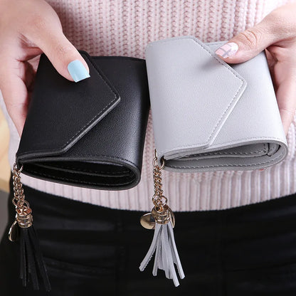 Fashion Short Women Wallets PU Leather Women Luxury Tassels Wallet Hasp Small Wallet Trend Coin Purse Ladies Card Holder Pouc